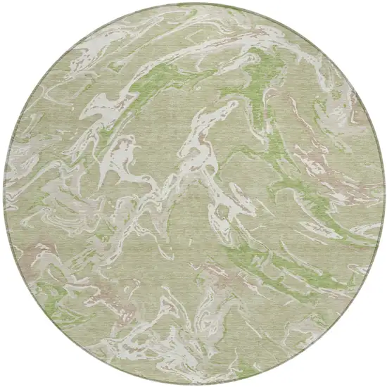 8' Artichoke Green And Ivory Round Abstract Washable Indoor Outdoor Area Rug Photo 2