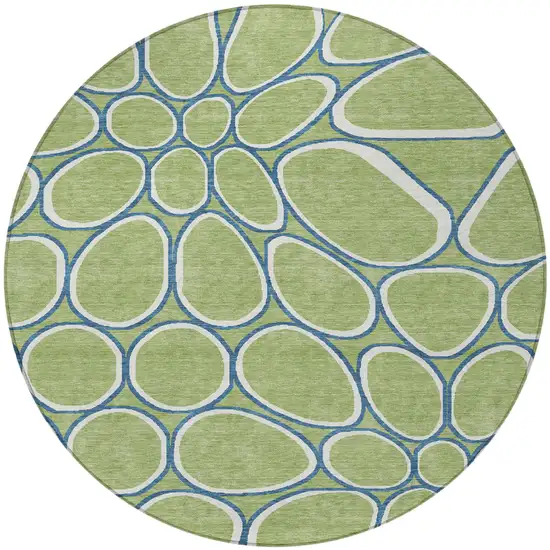 8' Artichoke Green And Ivory Round Abstract Washable Indoor Outdoor Area Rug Photo 4