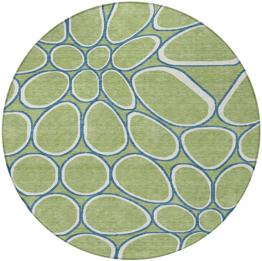 8' Artichoke Green And Ivory Round Abstract Washable Indoor Outdoor Area Rug Photo 4