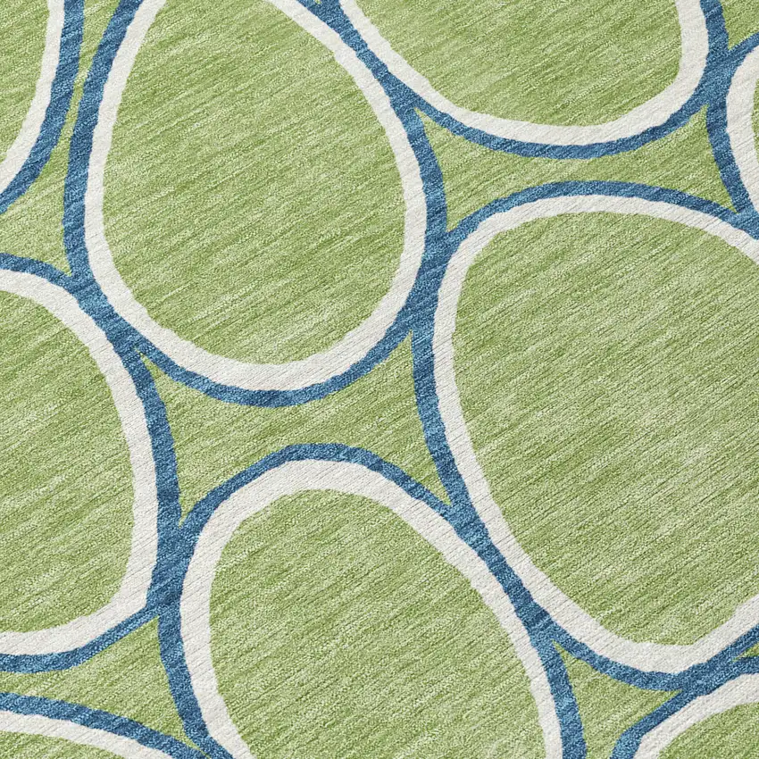 8' Artichoke Green And Ivory Round Abstract Washable Indoor Outdoor Area Rug Photo 7