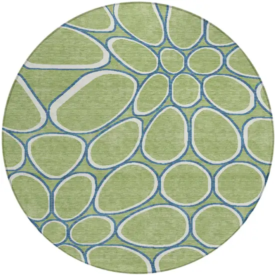 8' Artichoke Green And Ivory Round Abstract Washable Indoor Outdoor Area Rug Photo 2