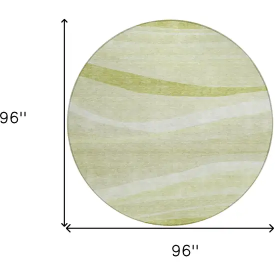 8' Artichoke Green And Ivory Round Abstract Washable Indoor Outdoor Area Rug Photo 9
