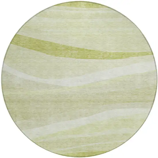 8' Artichoke Green And Ivory Round Abstract Washable Indoor Outdoor Area Rug Photo 2