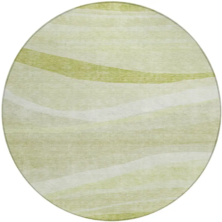 8' Artichoke Green And Ivory Round Abstract Washable Indoor Outdoor Area Rug Photo 2