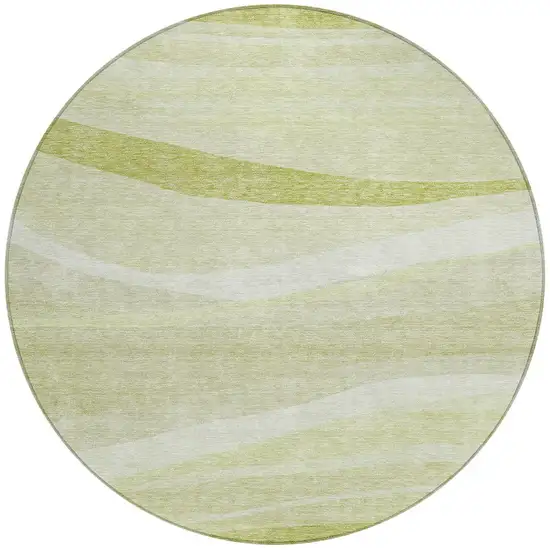 8' Artichoke Green And Ivory Round Abstract Washable Indoor Outdoor Area Rug Photo 6