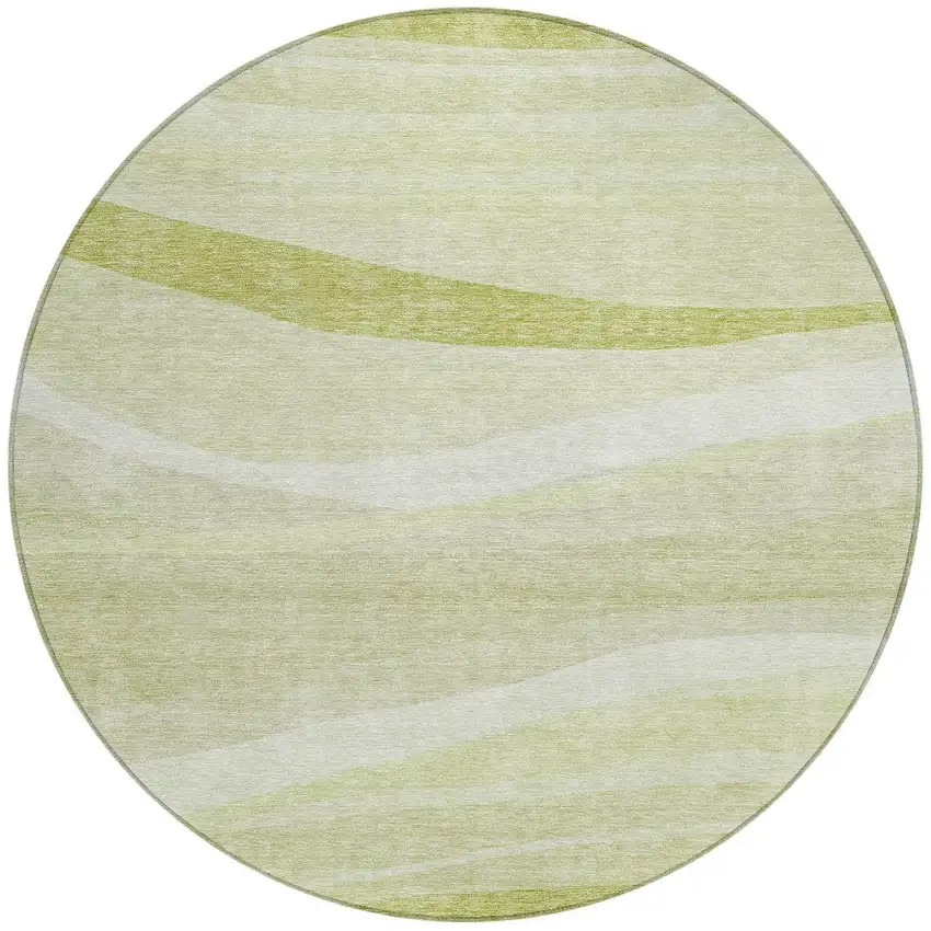 8' Artichoke Green And Ivory Round Abstract Washable Indoor Outdoor Area Rug Photo 6