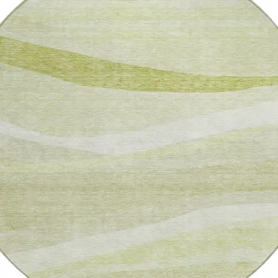 8' Artichoke Green And Ivory Round Abstract Washable Indoor Outdoor Area Rug Photo 5