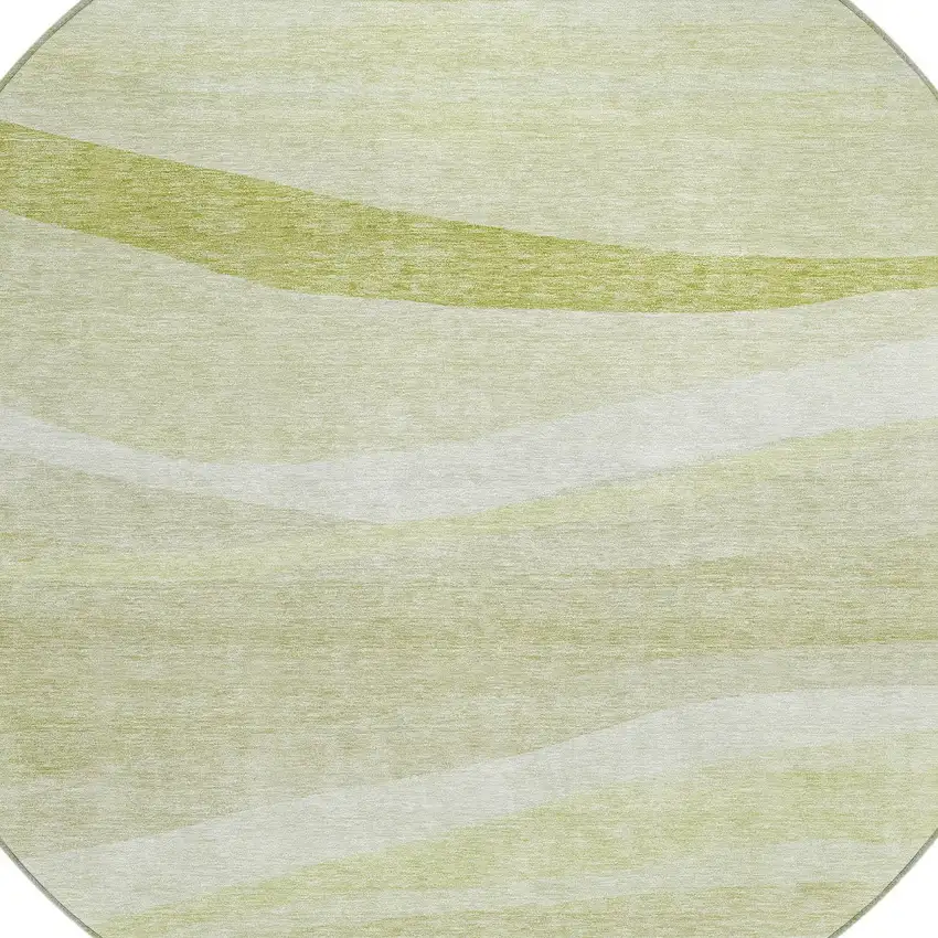 8' Artichoke Green And Ivory Round Abstract Washable Indoor Outdoor Area Rug Photo 5