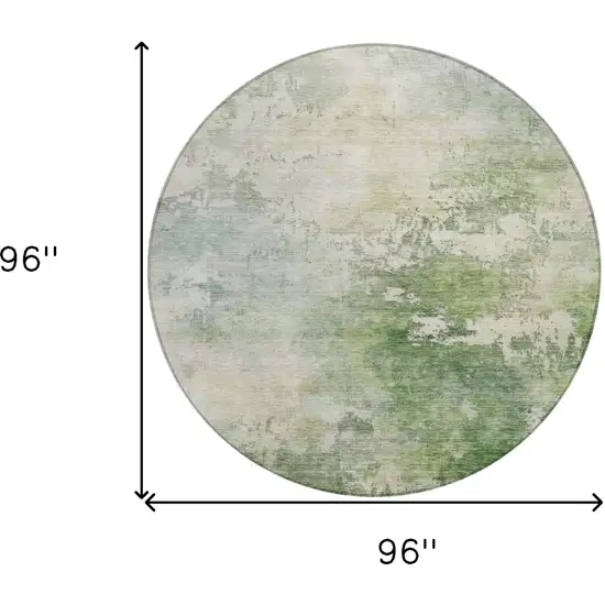 8' Artichoke Green And Ivory Round Abstract Washable Indoor Outdoor Area Rug Photo 3