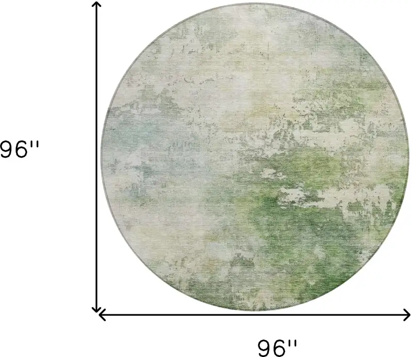 8' Artichoke Green And Ivory Round Abstract Washable Indoor Outdoor Area Rug Photo 3