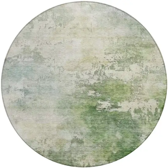 8' Artichoke Green And Ivory Round Abstract Washable Indoor Outdoor Area Rug Photo 2