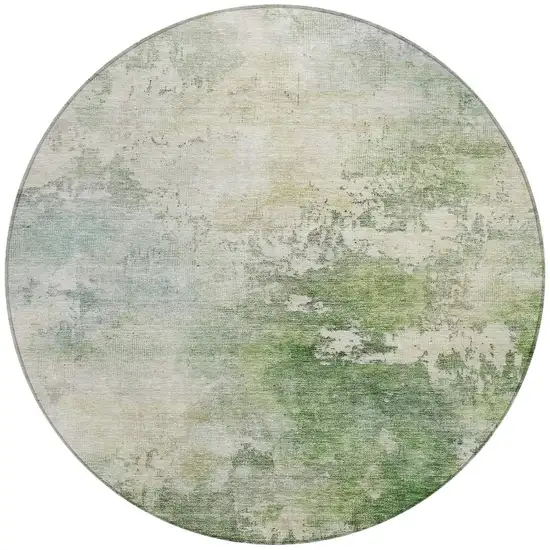 8' Artichoke Green And Ivory Round Abstract Washable Indoor Outdoor Area Rug Photo 5