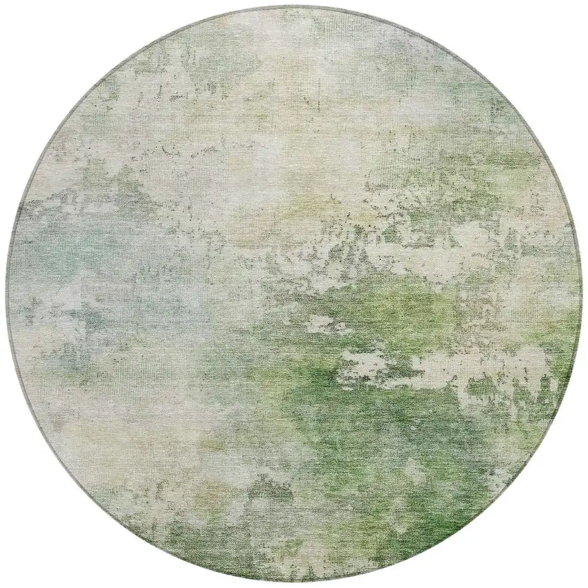 8' Artichoke Green And Ivory Round Abstract Washable Indoor Outdoor Area Rug Photo 5