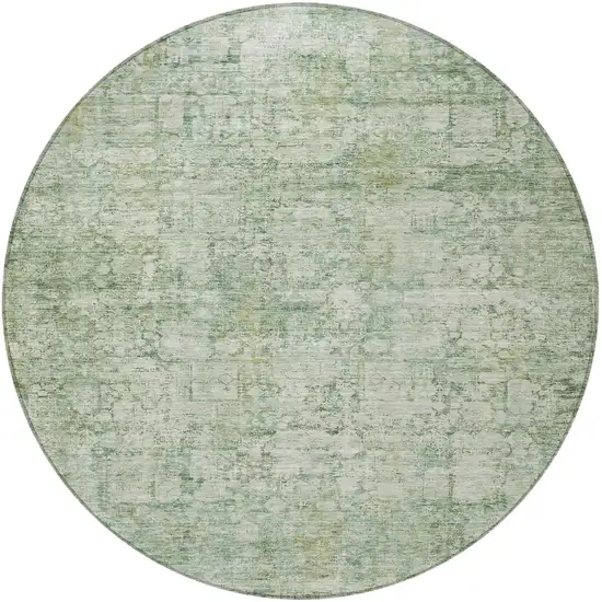 8' Artichoke Green And Ivory Round Abstract Washable Indoor Outdoor Area Rug Photo 4