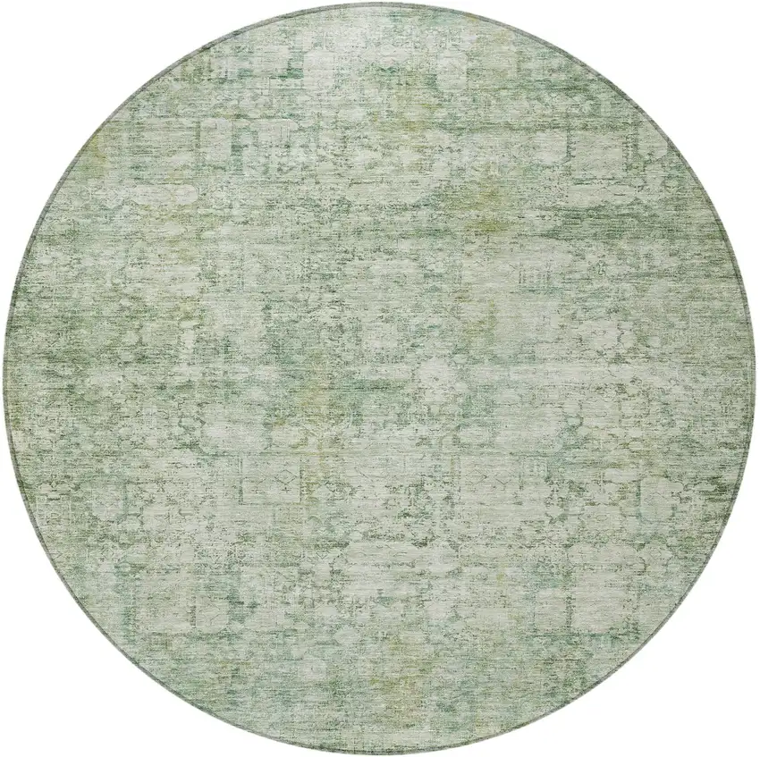 8' Artichoke Green And Ivory Round Abstract Washable Indoor Outdoor Area Rug Photo 4