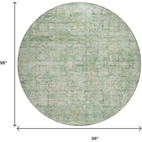 8' Artichoke Green And Ivory Round Abstract Washable Indoor Outdoor Area Rug Photo 9