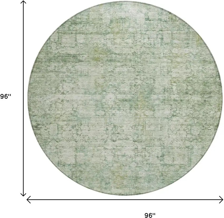 8' Artichoke Green And Ivory Round Abstract Washable Indoor Outdoor Area Rug Photo 9