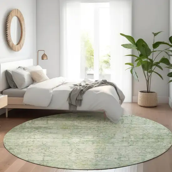 8' Artichoke Green And Ivory Round Abstract Washable Indoor Outdoor Area Rug Photo 6