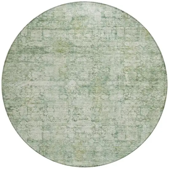 8' Artichoke Green And Ivory Round Abstract Washable Indoor Outdoor Area Rug Photo 3