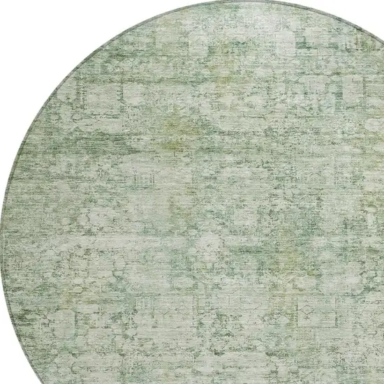 8' Artichoke Green And Ivory Round Abstract Washable Indoor Outdoor Area Rug Photo 7