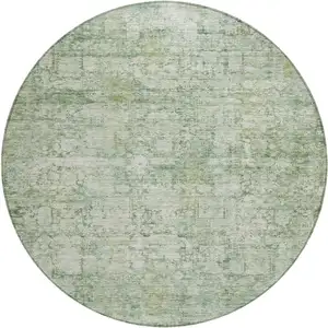 Photo of 8' Artichoke Green And Ivory Round Abstract Washable Indoor Outdoor Area Rug