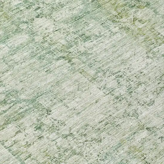 8' Artichoke Green And Ivory Round Abstract Washable Indoor Outdoor Area Rug Photo 8
