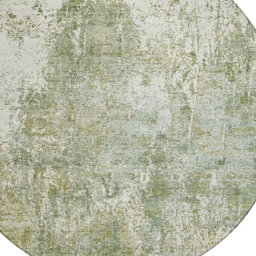 8' Artichoke Green And Ivory Round Abstract Washable Indoor Outdoor Area Rug Photo 8