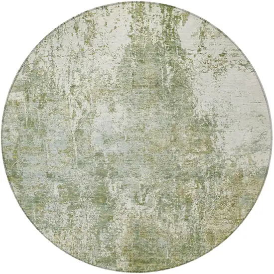 8' Artichoke Green And Ivory Round Abstract Washable Indoor Outdoor Area Rug Photo 3