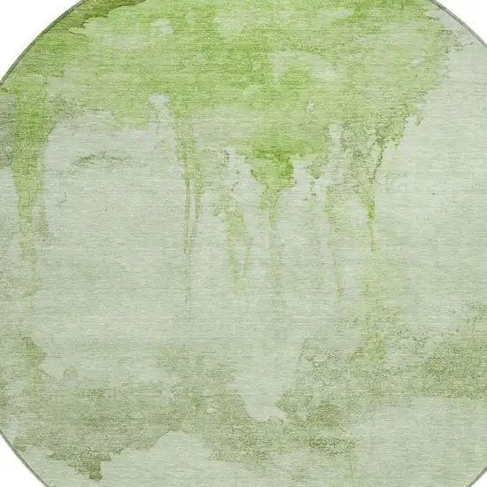 8' Artichoke Green And Ivory Round Abstract Washable Indoor Outdoor Area Rug Photo 4