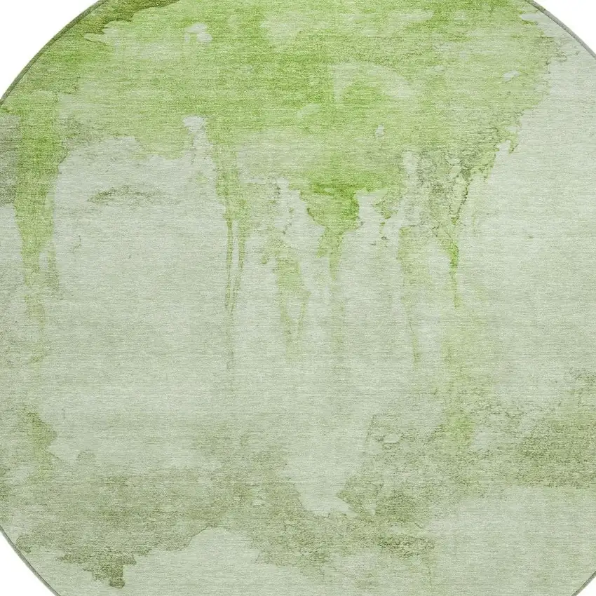 8' Artichoke Green And Ivory Round Abstract Washable Indoor Outdoor Area Rug Photo 4