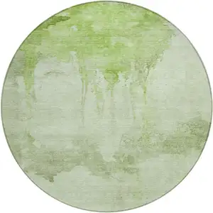 Photo of 8' Artichoke Green And Ivory Round Abstract Washable Indoor Outdoor Area Rug