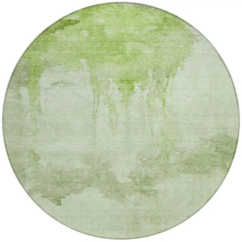 8' Artichoke Green And Ivory Round Abstract Washable Indoor Outdoor Area Rug Photo 3