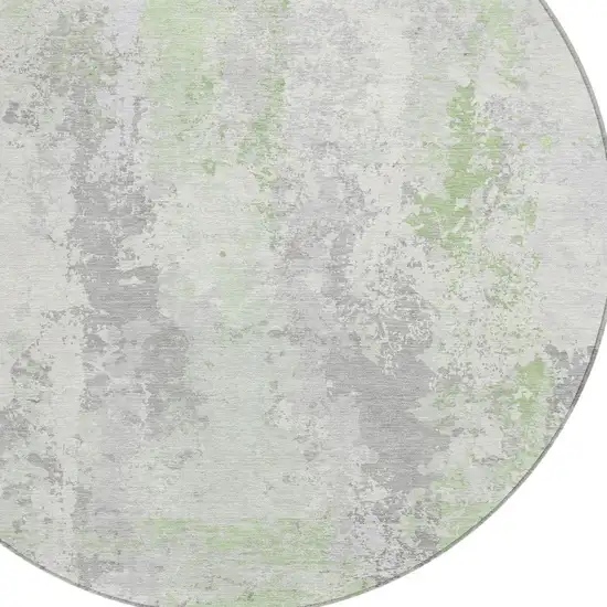 8' Artichoke Green And Ivory Round Abstract Washable Indoor Outdoor Area Rug Photo 4