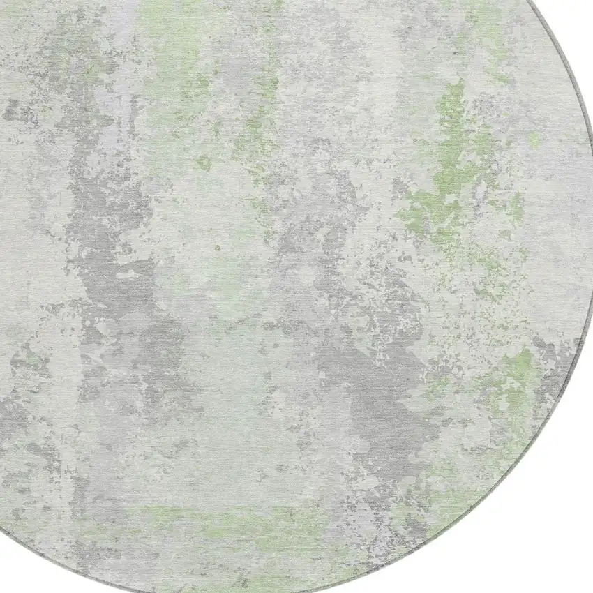 8' Artichoke Green And Ivory Round Abstract Washable Indoor Outdoor Area Rug Photo 4
