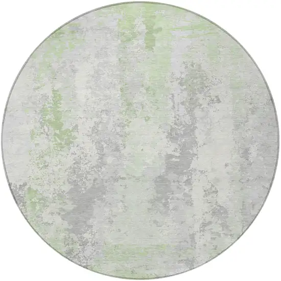 8' Artichoke Green And Ivory Round Abstract Washable Indoor Outdoor Area Rug Photo 3