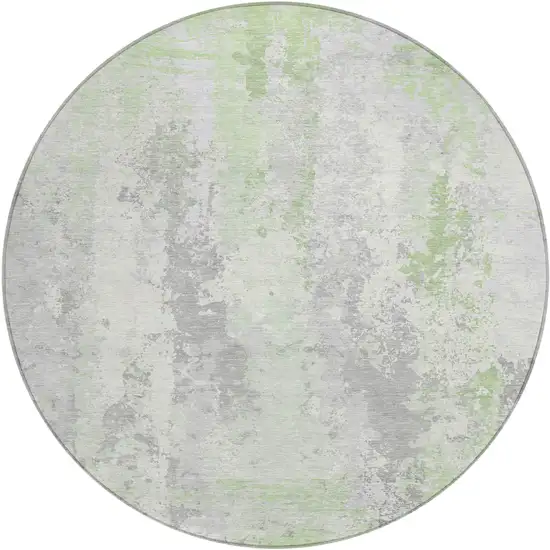 8' Artichoke Green And Ivory Round Abstract Washable Indoor Outdoor Area Rug Photo 1