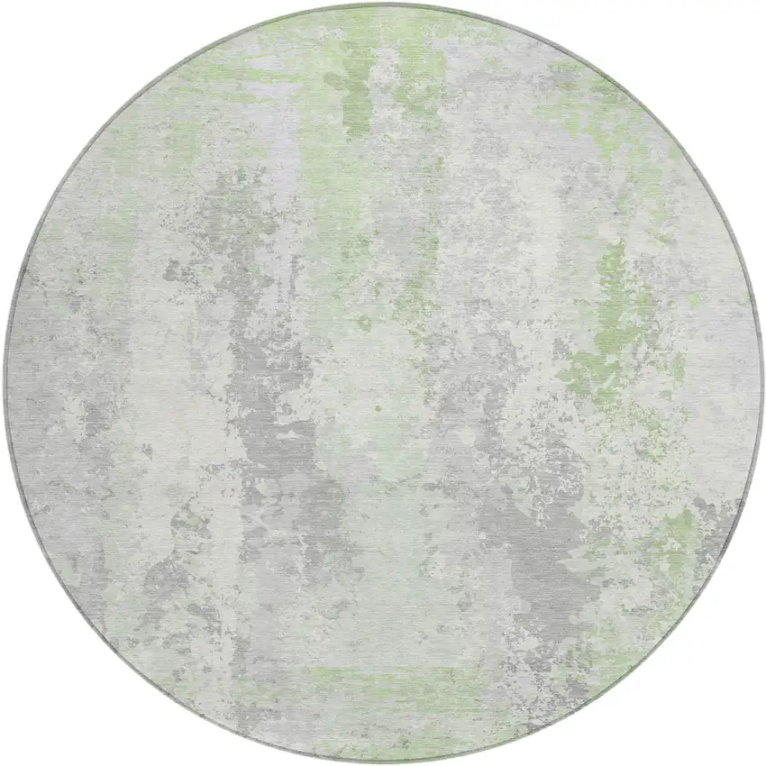 8' Artichoke Green And Ivory Round Abstract Washable Indoor Outdoor Area Rug Photo 1