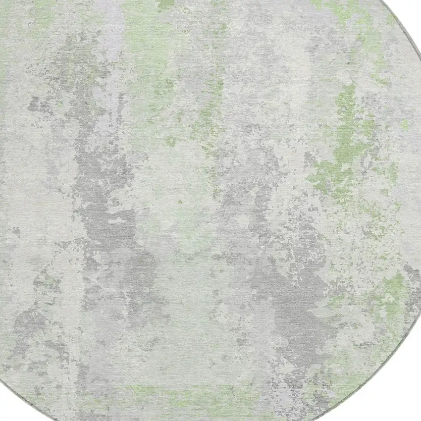 8' Artichoke Green And Ivory Round Abstract Washable Indoor Outdoor Area Rug Photo 8