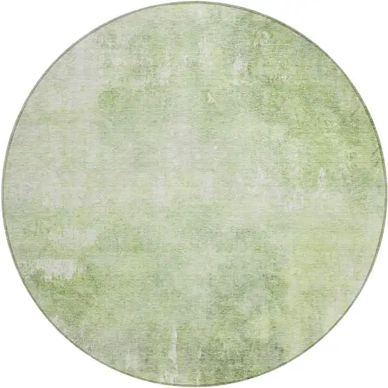 8' Artichoke Green And Ivory Round Abstract Washable Indoor Outdoor Area Rug Photo 1