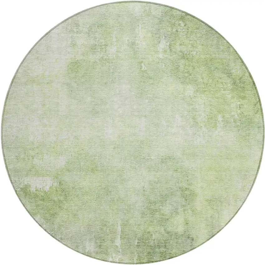 8' Artichoke Green And Ivory Round Abstract Washable Indoor Outdoor Area Rug Photo 1