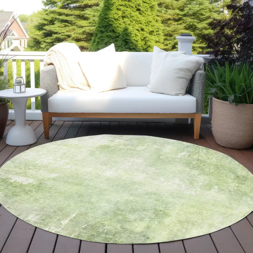 8' Artichoke Green And Ivory Round Abstract Washable Indoor Outdoor Area Rug Photo 5