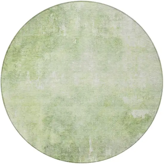 8' Artichoke Green And Ivory Round Abstract Washable Indoor Outdoor Area Rug Photo 3