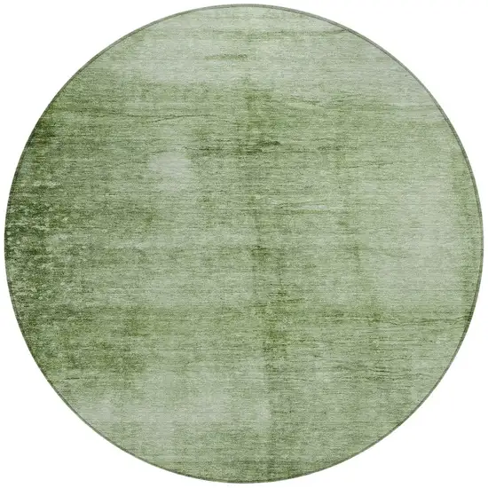 8' Artichoke Green And Ivory Round Abstract Washable Indoor Outdoor Area Rug Photo 3