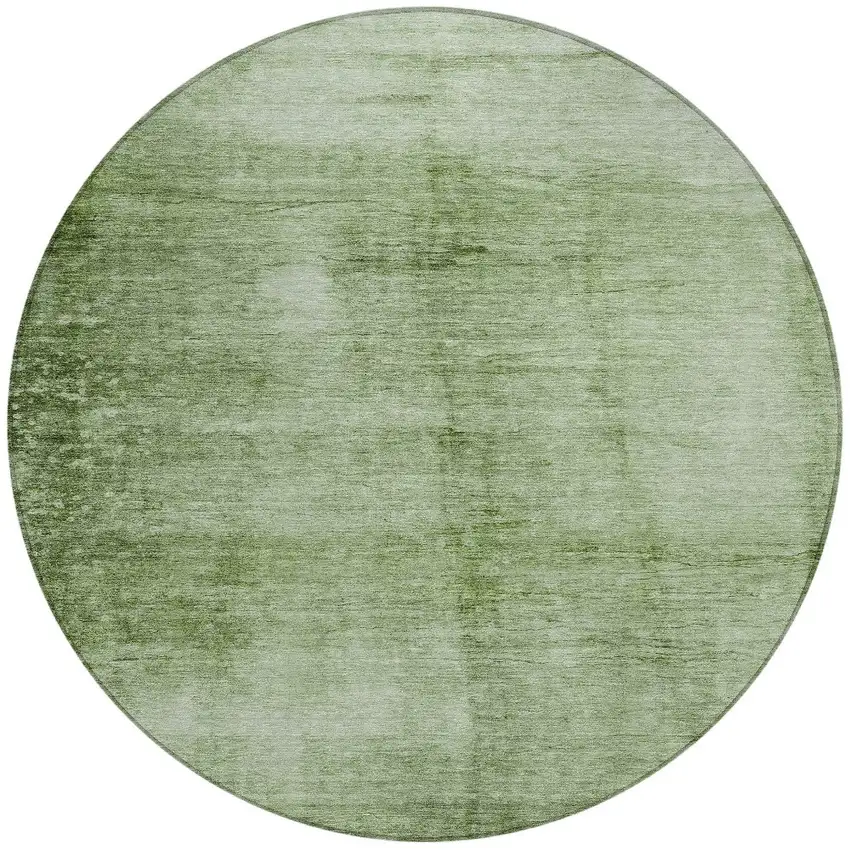 8' Artichoke Green And Ivory Round Abstract Washable Indoor Outdoor Area Rug Photo 3