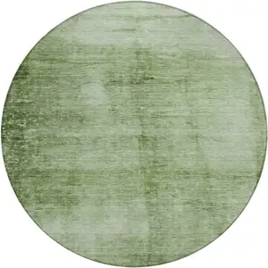 Photo of 8' Artichoke Green And Ivory Round Abstract Washable Indoor Outdoor Area Rug