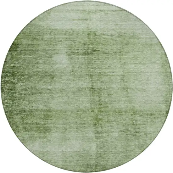 8' Artichoke Green And Ivory Round Abstract Washable Indoor Outdoor Area Rug Photo 1
