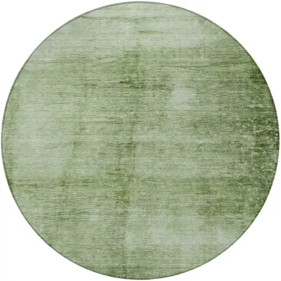 8' Artichoke Green And Ivory Round Abstract Washable Indoor Outdoor Area Rug Photo 4