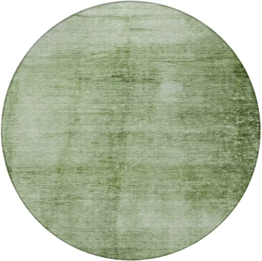 8' Artichoke Green And Ivory Round Abstract Washable Indoor Outdoor Area Rug Photo 4