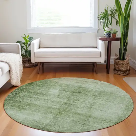 8' Artichoke Green And Ivory Round Abstract Washable Indoor Outdoor Area Rug Photo 6