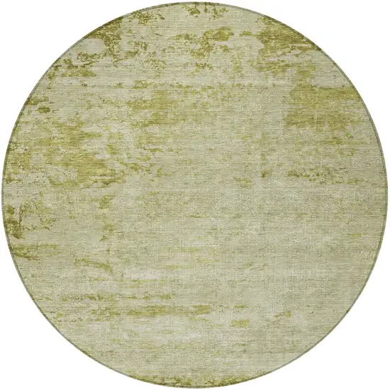 8' Artichoke Green And Ivory Round Abstract Washable Indoor Outdoor Area Rug Photo 3